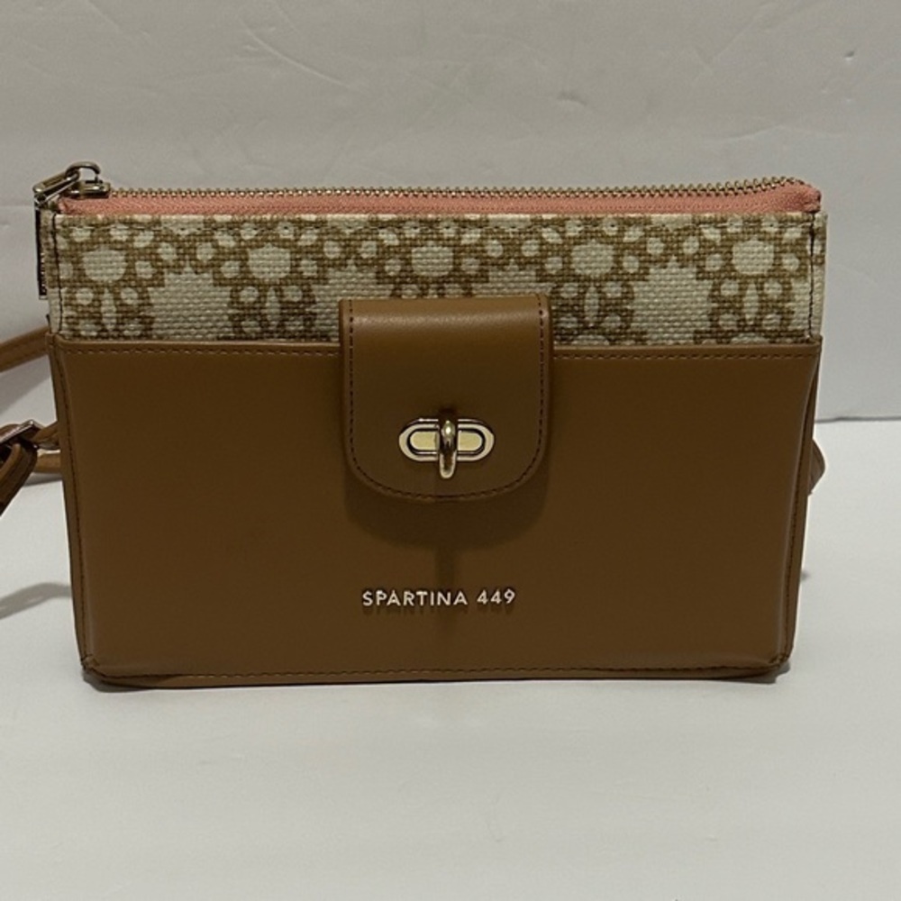 Spartina 449 Multi-Phone Wallet Crossbody Parade Pink & Tan w/RFID